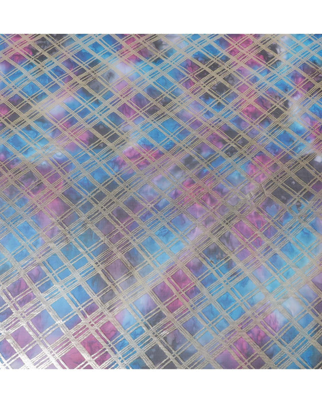 قماش شيفون من الحرير الخالص متعدد الألوان مع لوريكس معدني ذهبي بتصميم مربعات -D11411