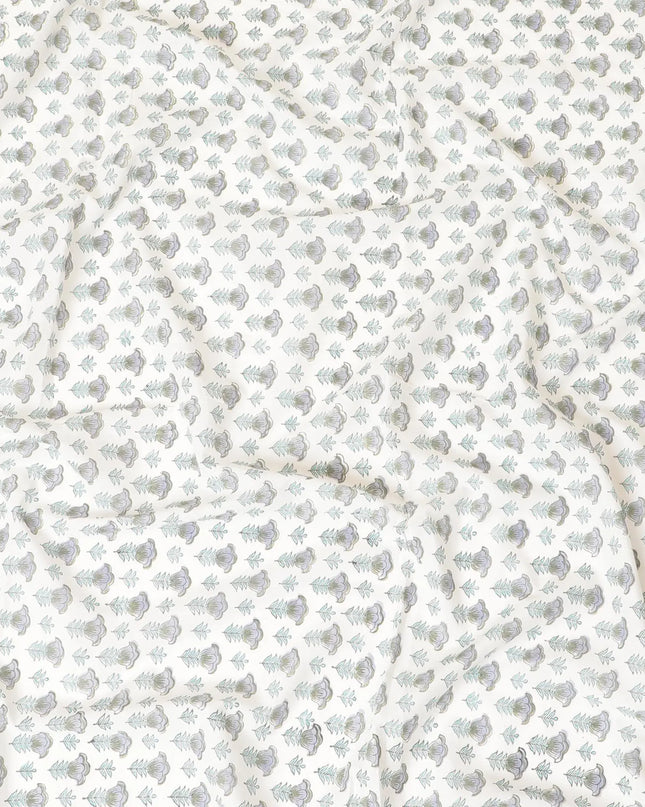 Off white cotton lawn fabric with sage green, olive green and light lavender print in floral design-D8437 Regal Fabrics