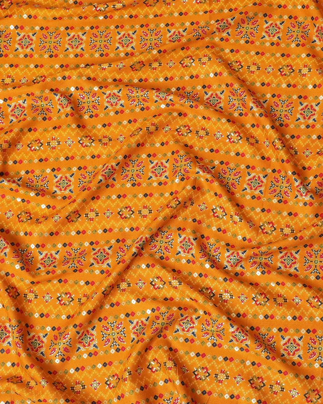 Mustard blended viscose fabric with multicolor print in fancy design-D14850 Regal Fabrics