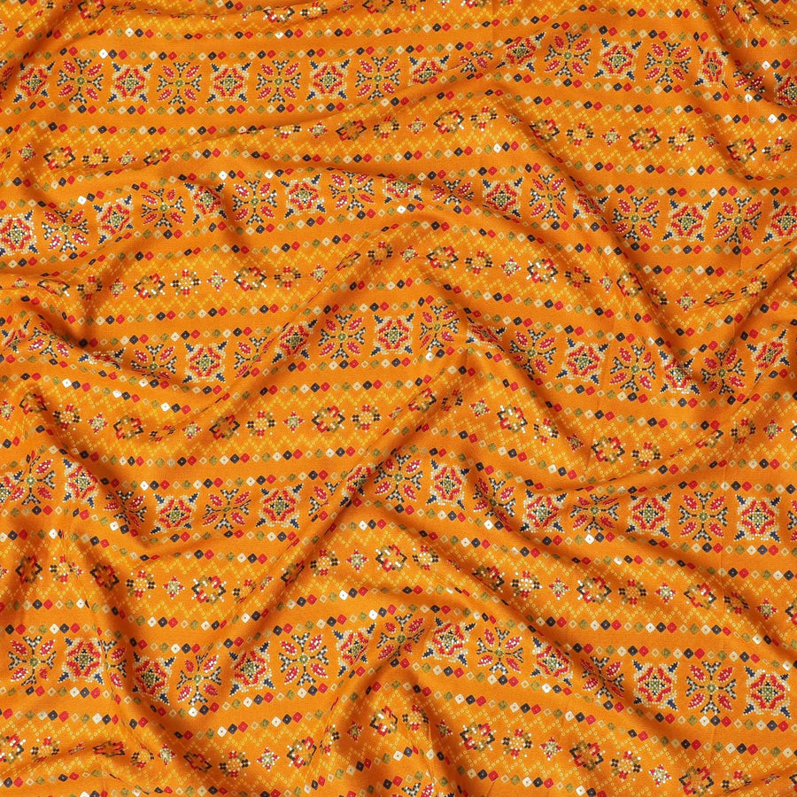 قماش فيسكوز ممزوج بالخردل مع طباعة متعددة الألوان بتصميم فاخر -D14850