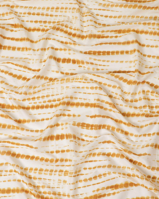 Beige cotton lawn fabric with mustard red print in fancy design-D14245