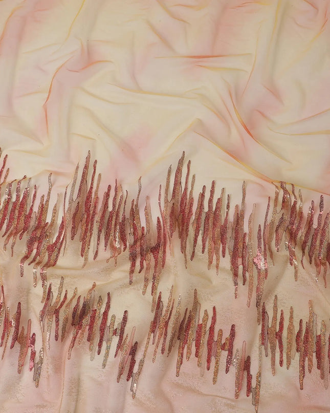 Double shaded orange nylon tulle fabric with sequins in fancy design Regal Fabrics