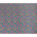Violet silk crepe fabric with off white, blue, green, grey and yellow prints in floral design - D9916