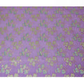 Purple premium pure silk chiffon fabric with blue, sage green viscose having gold metallic lurex in floral design-D14130