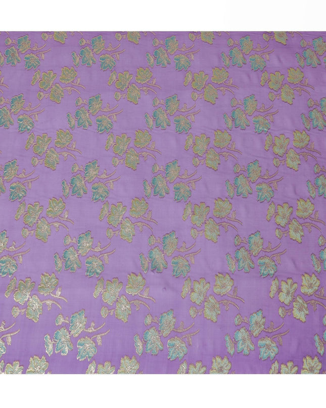 قماش شيفون من الحرير الخالص باللون الأرجواني مع الفيسكوز باللون الأزرق والأخضر الغامق مع اللوريكس المعدني الذهبي بتصميم الأزهار - D14130