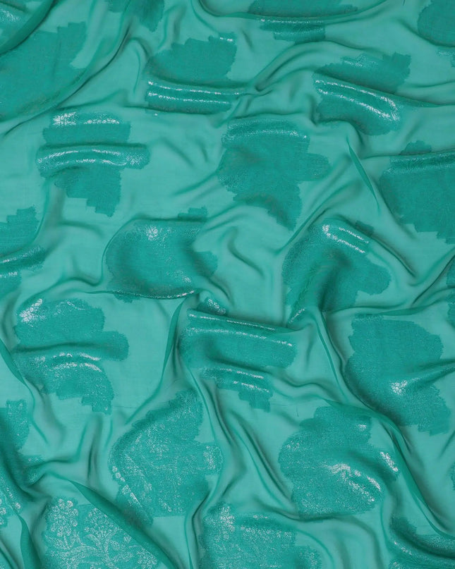 Pine green synthetic chiffon fabric with same tone metallic lurex in floral design-D13805 Regal Fabrics