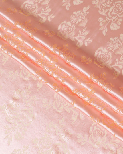 قماش شيفون حريري نقي فاخر باللون الوردي الخوخي بتصميم زهور-D13106