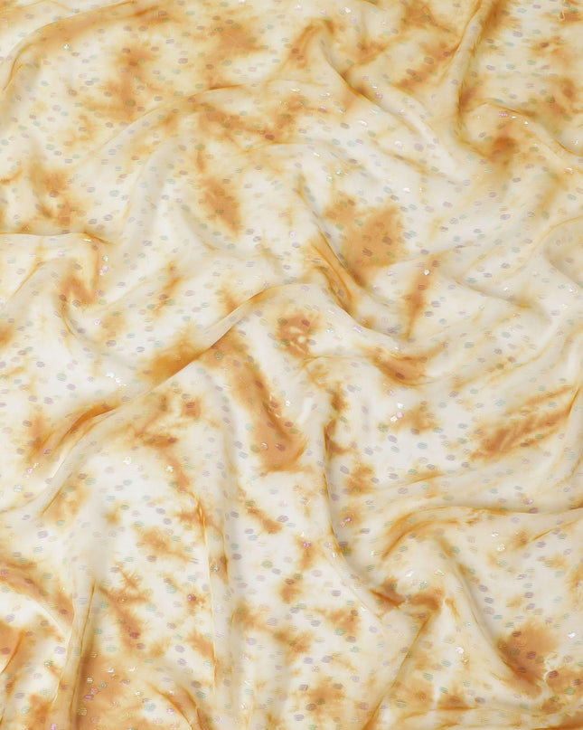 قماش شيفون من الحرير الخالص باللون البيج الفاتح مع لوركس معدني متعدد الألوان بتصميم منقط-D10422