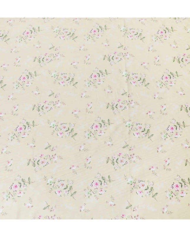 Tea Green printed cotton satin with multicolour prints in floral design-D11265 Regal Fabrics