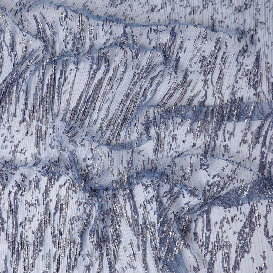 Turkish blue nylon tulle fabric with same tone fancy glitter embroidery in fancy design-D13986 Regal Fabrics