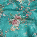 Fountain blue viscose crepe fabric with multicolor print in floral design-D11071 Regal Fabrics