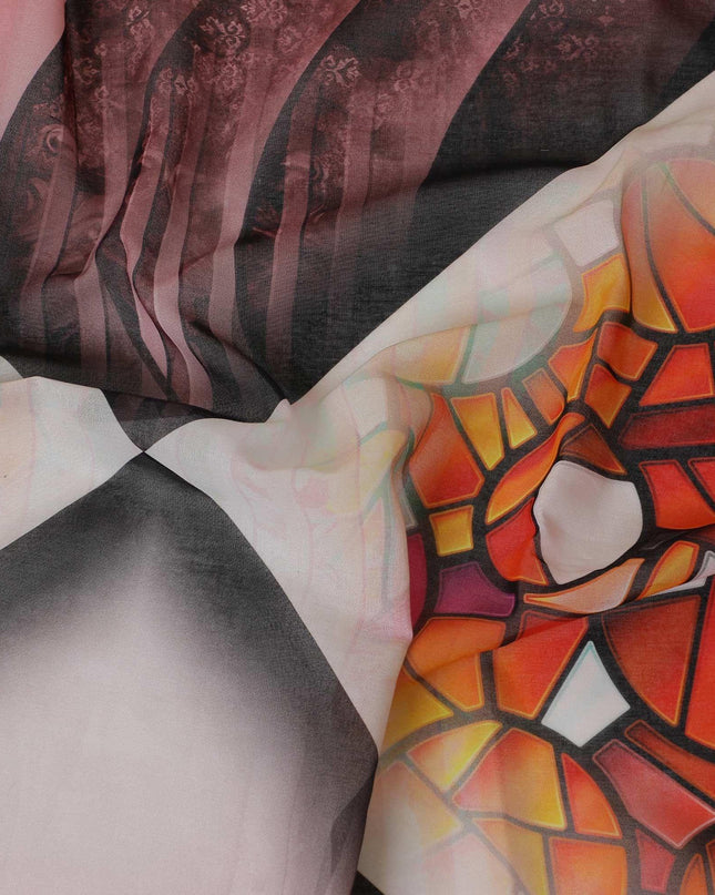 قماش الفوال القطني الفاخر 100% باللون الأحمر القرميدي والأبيض مع طباعة متعددة الألوان بتصميم الأزهار-D9147