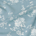 Light tiffany blue cotton voile fabric with beige print in floral design-D15157