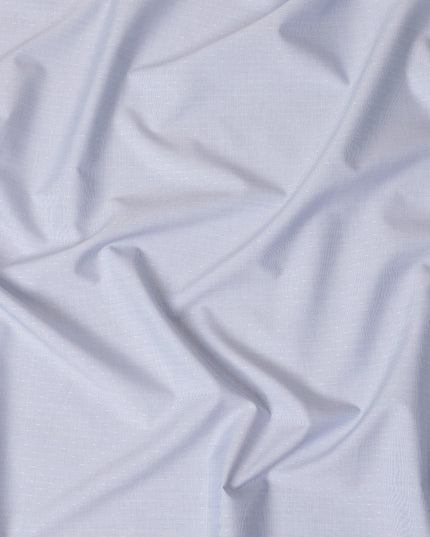 Silver grey 100% cotton shirting fabric with baby blue dots in self design-D10830 Regal Fabrics