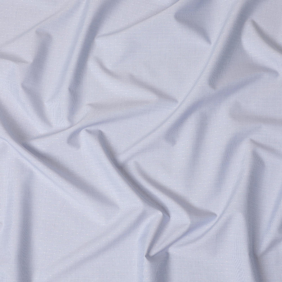 Silver grey 100% cotton shirting fabric with baby blue dots in self design-D10830 Regal Fabrics