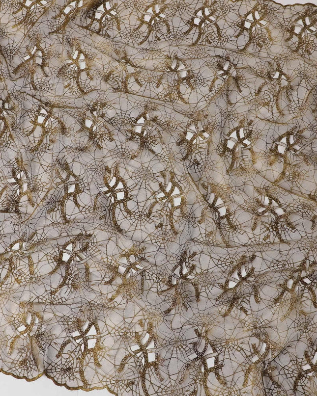 Khaki brown nylon tulle fabric with cut work and sequins in web design
