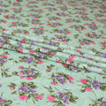 Tea green cotton voile fabric with same tone jacquard having purple, hot pink and olive green print in floral design-D6311 Regal Fabrics