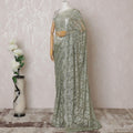 Mehindi green, silver Premium pure French metallic chantilly lace saree having stone work in floral design-D14586