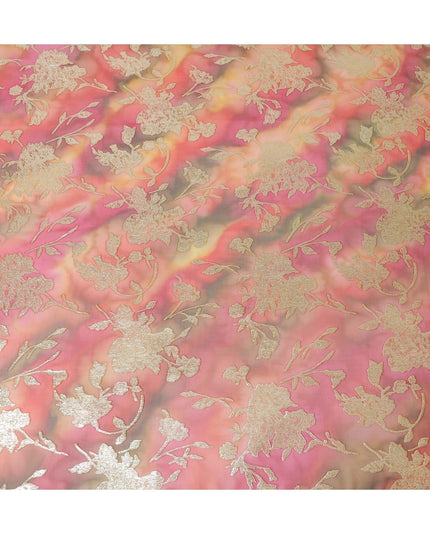 شيفون من الحرير الخالص متعدد الألوان مع لوريكس معدني ذهبي بتصميم الأزهار-D11377