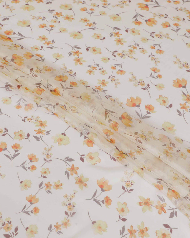 قماش شيفون من الحرير الخالص باللون الأبيض الفاتح مع طباعة متعددة الألوان بتصميم الأزهار-D13226
