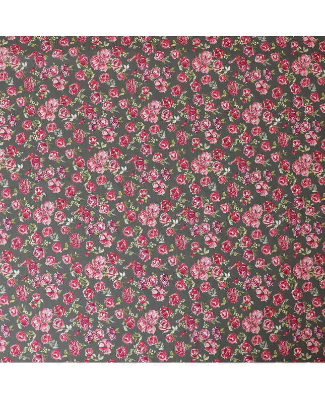 Olive green Premium Spanish 100% cotton lawn fabric with brick pink, sage green and off white print in floral design-D9240 Regal Fabrics