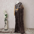 Mocha brown Premium pure French chantilly lace saree having stone work in floral design-D14595