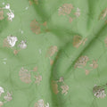 Sage green synthetic georgette fabric with same tone embroidery having gold foil print in floral design-D12030 Regal Fabrics