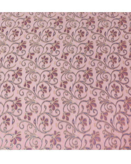 Hot pink Premium pure changent silk chiffon fabric with same tone, blue viscose having gold metallic lurex in floral design-D14643