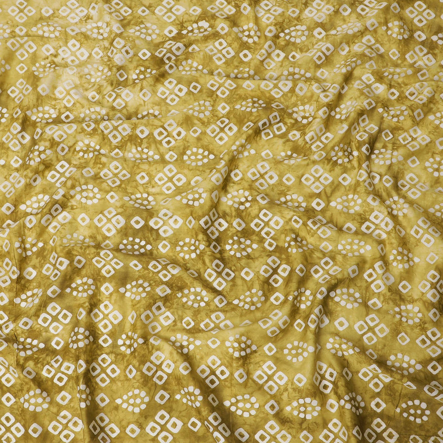 Olive green cotton lawn fabric with white print in geometric design-D14254