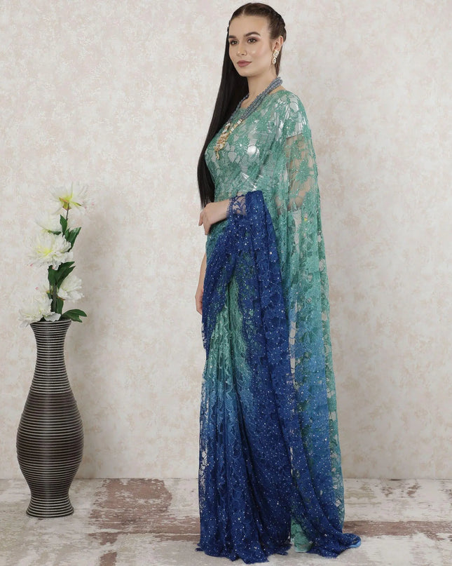 Multicolor Premium pure French chantilly lace saree having stone work in floral design-D14522 Regal Fabrics