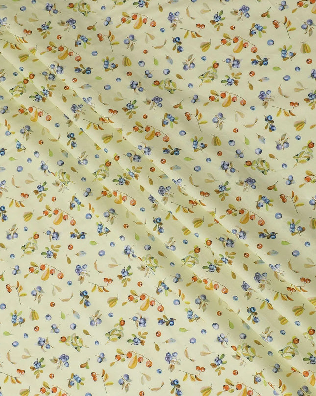Yellow cotton lawn fabric with multicolor print in fancy design-D15457 Regal Fabrics