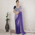 Light Lilac to purple Premium pure French chantilly lace saree in ombre design-D14531