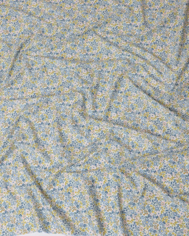 Powder blue cotton lawn fabric with multicolor print in fancy design-D15214 Regal Fabrics