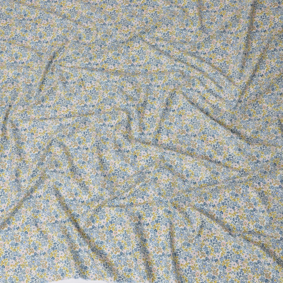 Powder blue cotton lawn fabric with multicolor print in fancy design-D15214
