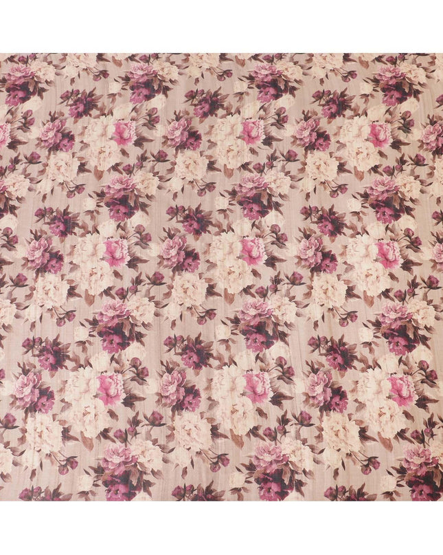 نسيج حرير توسار بني من خشب بورليوود مع طباعة باللون الوردي الساخن والأسود والبيج والبني الموكا بتصميم الأزهار-D6142