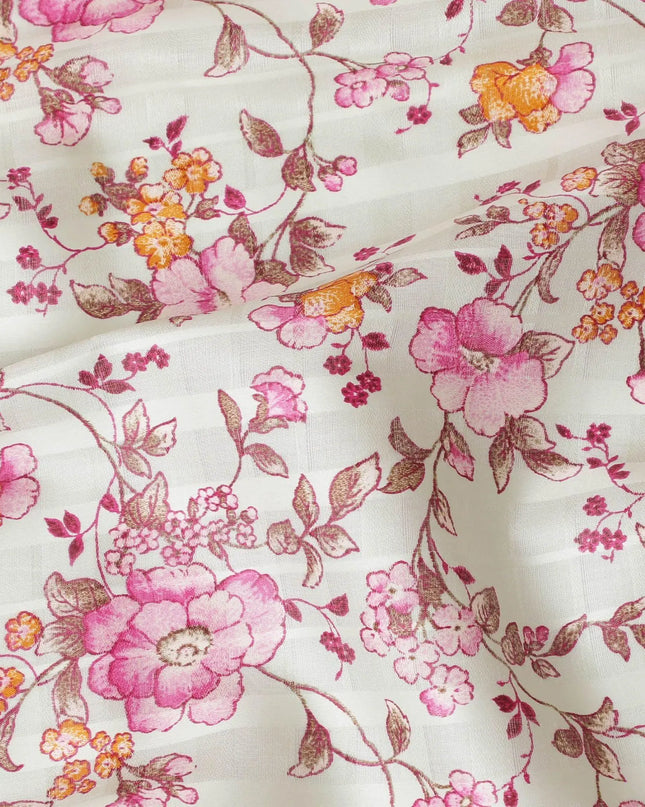 Mint green cotton satin fabric with pink, peach and brown print in floral design-D15287 Regal Fabrics