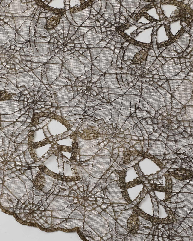Walnut brown nylon tulle fabric with cut work and sequins in web design Regal Fabrics
