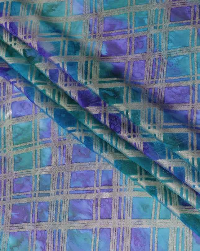 قماش شيفون من الحرير الخالص متعدد الألوان مع لوريكس معدني ذهبي بتصميم مربعات -D11412