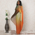 Multicolor Premium synthetic chiffon thobe with gold metallic foil print in stripe design-D14390 Regal Fabrics