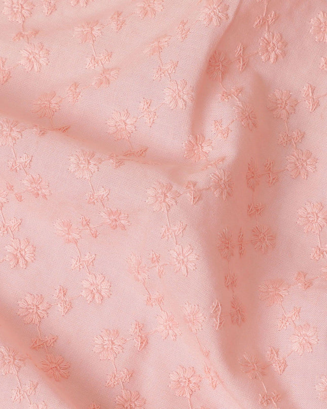 قماش فوال قطني من سمك السلمون والخوخ مع تطريز بنفس اللون بتصميم شيكانكاري-D12484