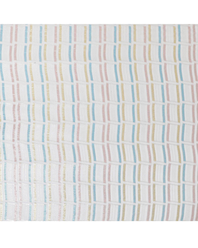 قماش شيفون من الحرير الخالص باللون الأبيض الفاتح مع لوركس معدني متعدد الألوان بتصميم تجريدي -D13845