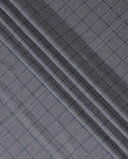 قماش من الصوف الإيطالي الخالص الفاخر باللون الرمادي الحمم مع تصميم مربعات باللون الأزرق للقوات الجوية - D14804