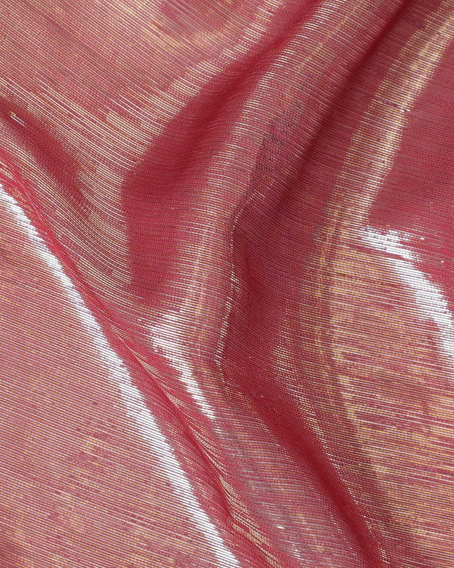 شيفون من الحرير الخالص الفاخر باللون الوردي من خشب الورد مع لوريكس معدني ذهبي بتصميم مخطط -D11415