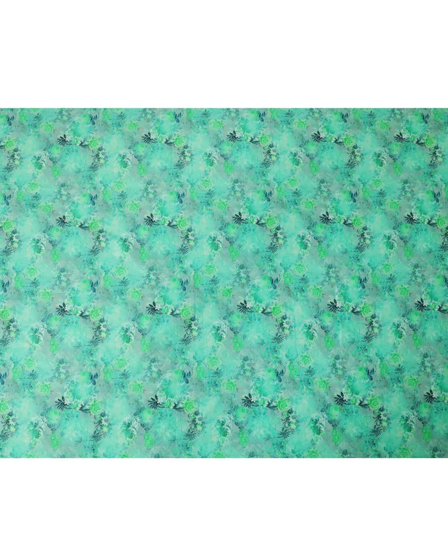 Mint green blended cotton lawn fabric  with multicolor print in floral design: D-5682 Regal Fabrics