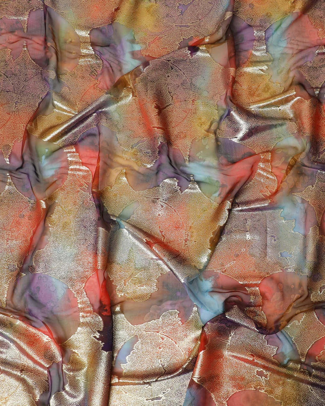 قماش شيفون حريري نقي فاخر متعدد الألوان مع لوريكس معدني ذهبي بتصميم زهور-D9277