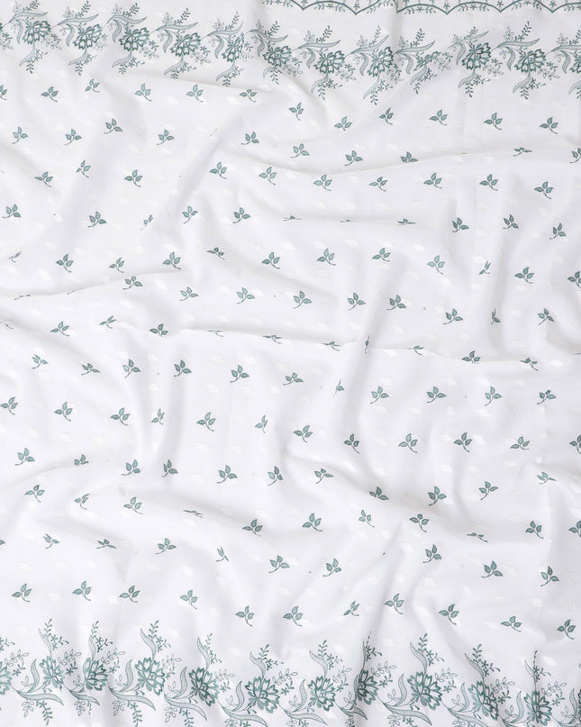 ثوب فوال من القطن السويسري الفاخر باللون الأبيض بنفس اللون والتطريز باللون الأخضر البحري بتصميم الأزهار مع أعمال الحجر-D11628