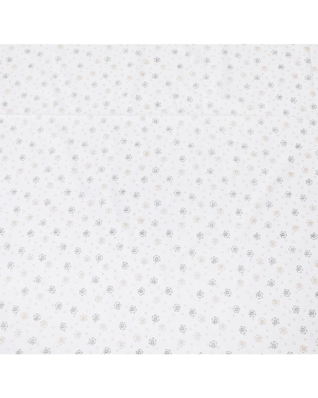قماش الكتان الأبيض الفاخر بنسبة 100% مع طباعة باللون الأخضر الزيتوني والأسود بتصميم الأزهار-D10763
