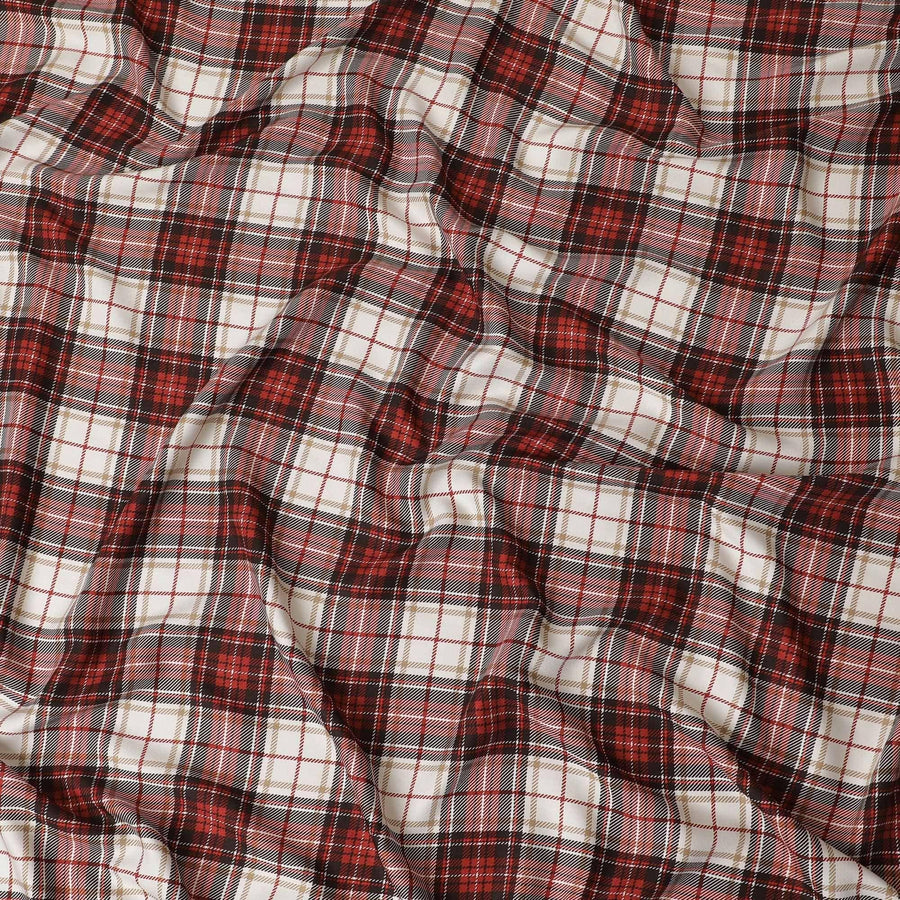 قماش فيسكوز أبيض مطبوع مع طبعات حمراء بتصميم هندسي -D11174