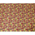 Marron tussar silk fabric with parrot green, light mustard, mint green and ruby pink print in floral design-D6141