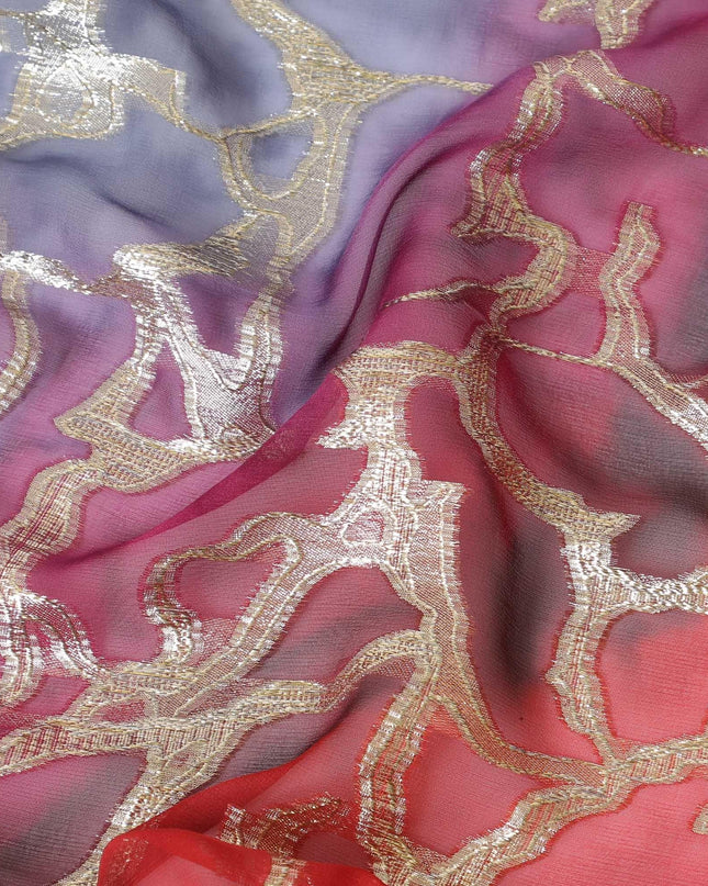 شيفون من الحرير الخالص متعدد الألوان مع لوريكس معدني ذهبي بتصميم تجريدي -D11368